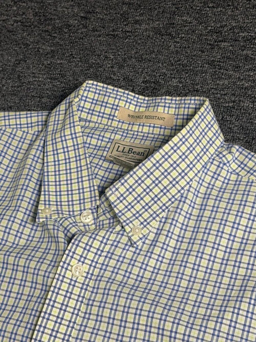 L.L. Bean Men’s Plaid Button-Down Shirt in White, Blue, and Light Green